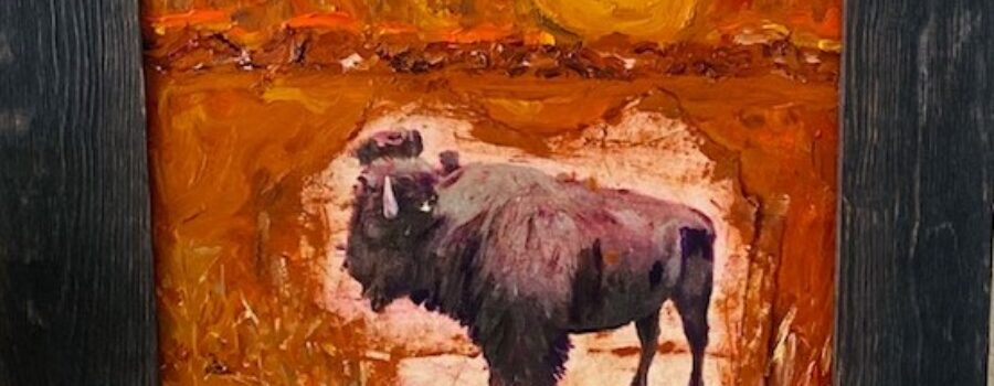 Evergreen Buffalo Frmd 11" x 14" I canvas oil 3 1/4" frame $450.00